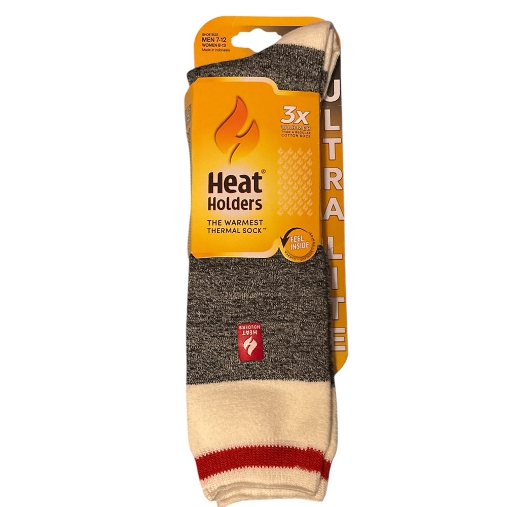 Heat Holders Men's Ultra Lite Thermal Socks - Gray and Cream